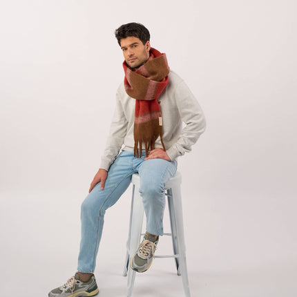 Unisex Fine Mixed Wool Scarf - Pink & Brown & Red