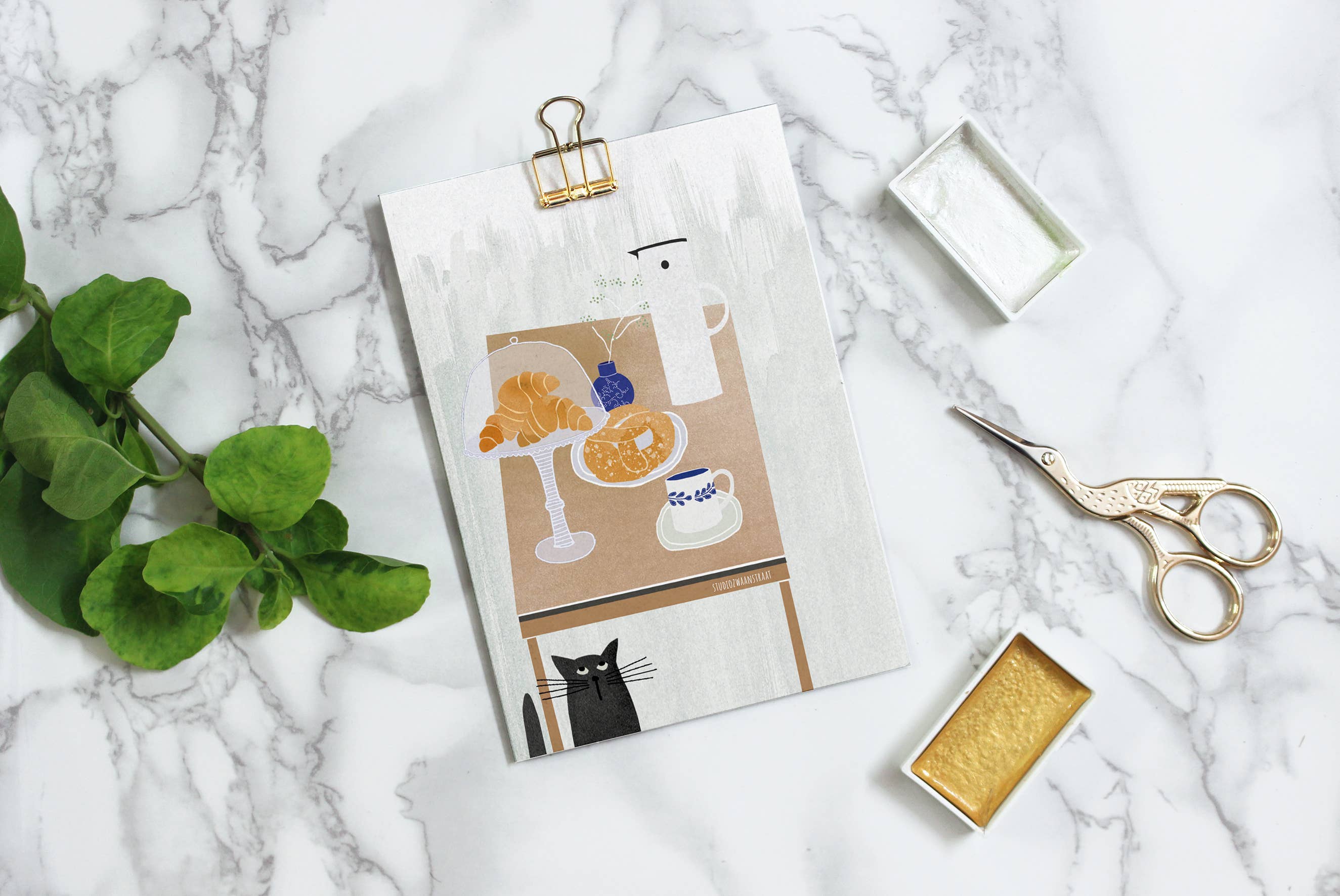 Ansichtkaart - Koffie en croissants