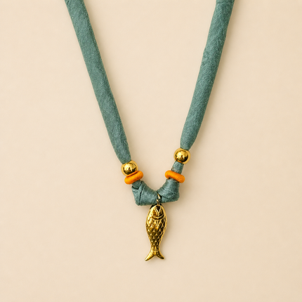Bohem Fish Necklace w Silk Cordon