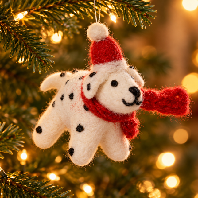 Handmade Mini Wool Felt Christmas Decoration - Dalmatian Dog