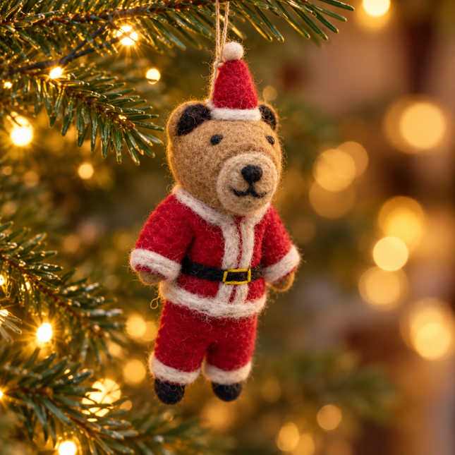 Handmade Wool Felt Christmas Decoration - Brown Bear Santa