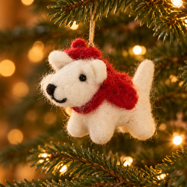 Handmade Mini Wool Felt Christmas Decoration - White Highland Terrier with Tam O'shanter