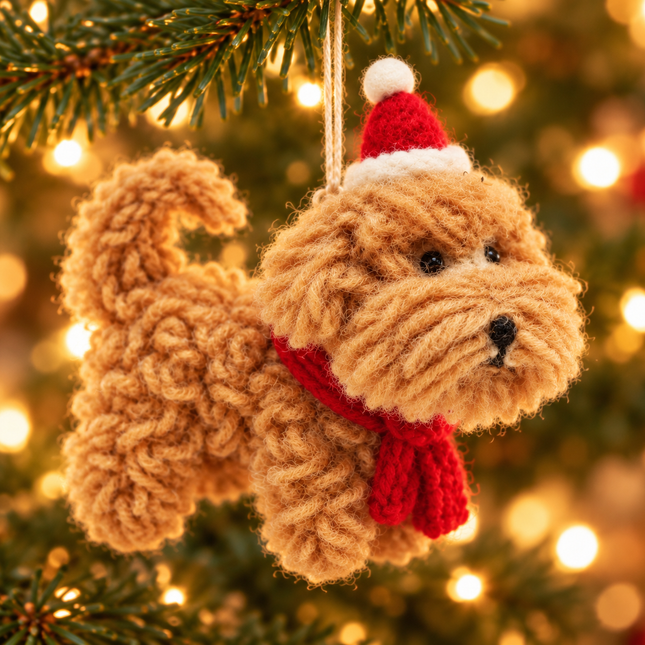 Handmade Wool Felt Christmas Decoration - Cockapoo with Hat & Scarf