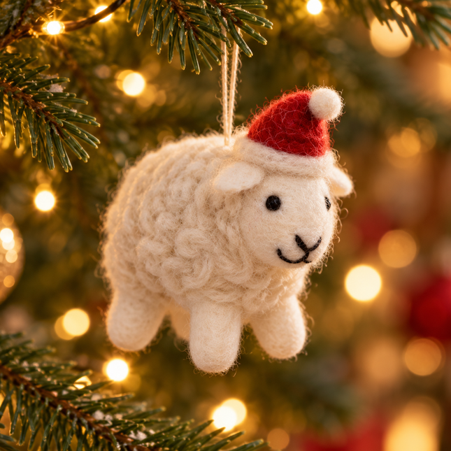 Handmade Wool Felt Christmas Decoration - Sheep with Hat