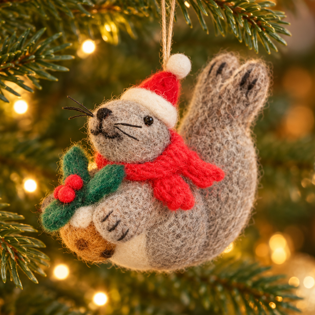 Handmade Wool Felt Christmas Decoration - Seal with Christmas Pudding