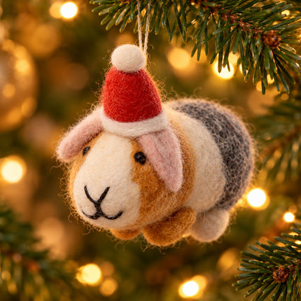 Handmade Wool Felt Christmas Decoration - Guinea Pig with Hat