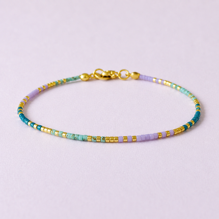 Miyuki Bead Bracelet with Stainless Steel Hook - Blue, Purple & Gold