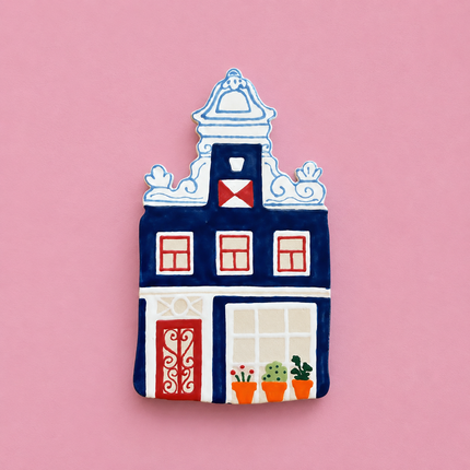 Handmade Ceramic Wall Art - Blue Dutch Canal House Herengracht