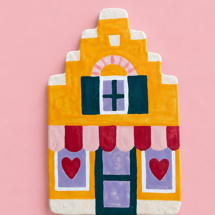 Handmade Ceramic Wall Art - Yellow Dutch Canal House Amstel