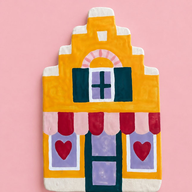 Handmade Ceramic Wall Art - Yellow Dutch Canal House Amstel