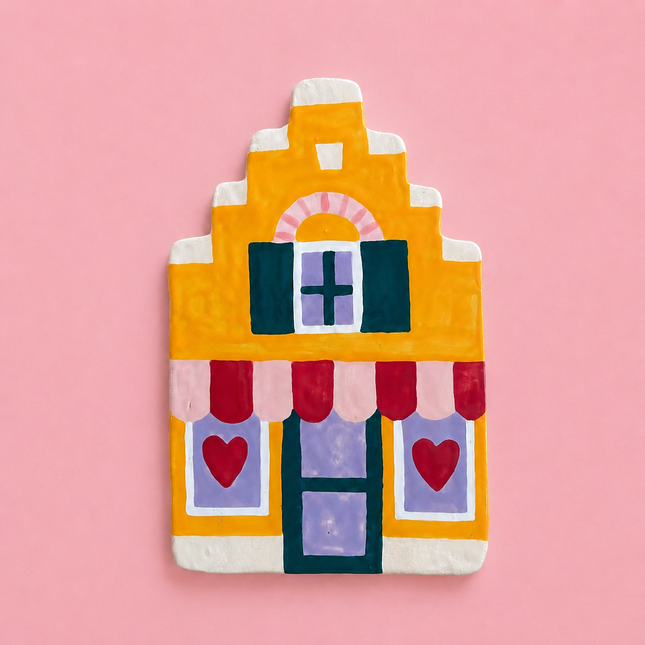 Handmade Ceramic Wall Art - Yellow Dutch Canal House Amstel