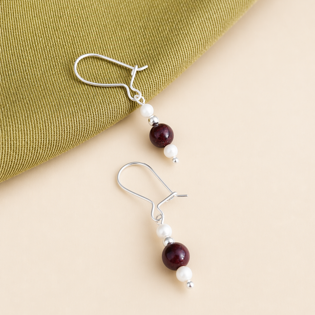 Sterling Silver Earrings with Pearl & Aqeeq - N07