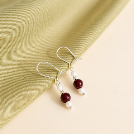 Sterling Silver Earrings with Pearl & Aqeeq - N07