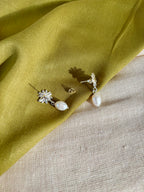 Sterling Silver Daisy Stud Earrings with Pearl - N12