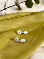 Sterling Silver Daisy Stud Earrings with Pearl - N12