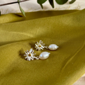 Sterling Silver Daisy Stud Earrings with Pearl - N12