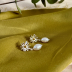 Sterling Silver Daisy Stud Earrings with Pearl - N12