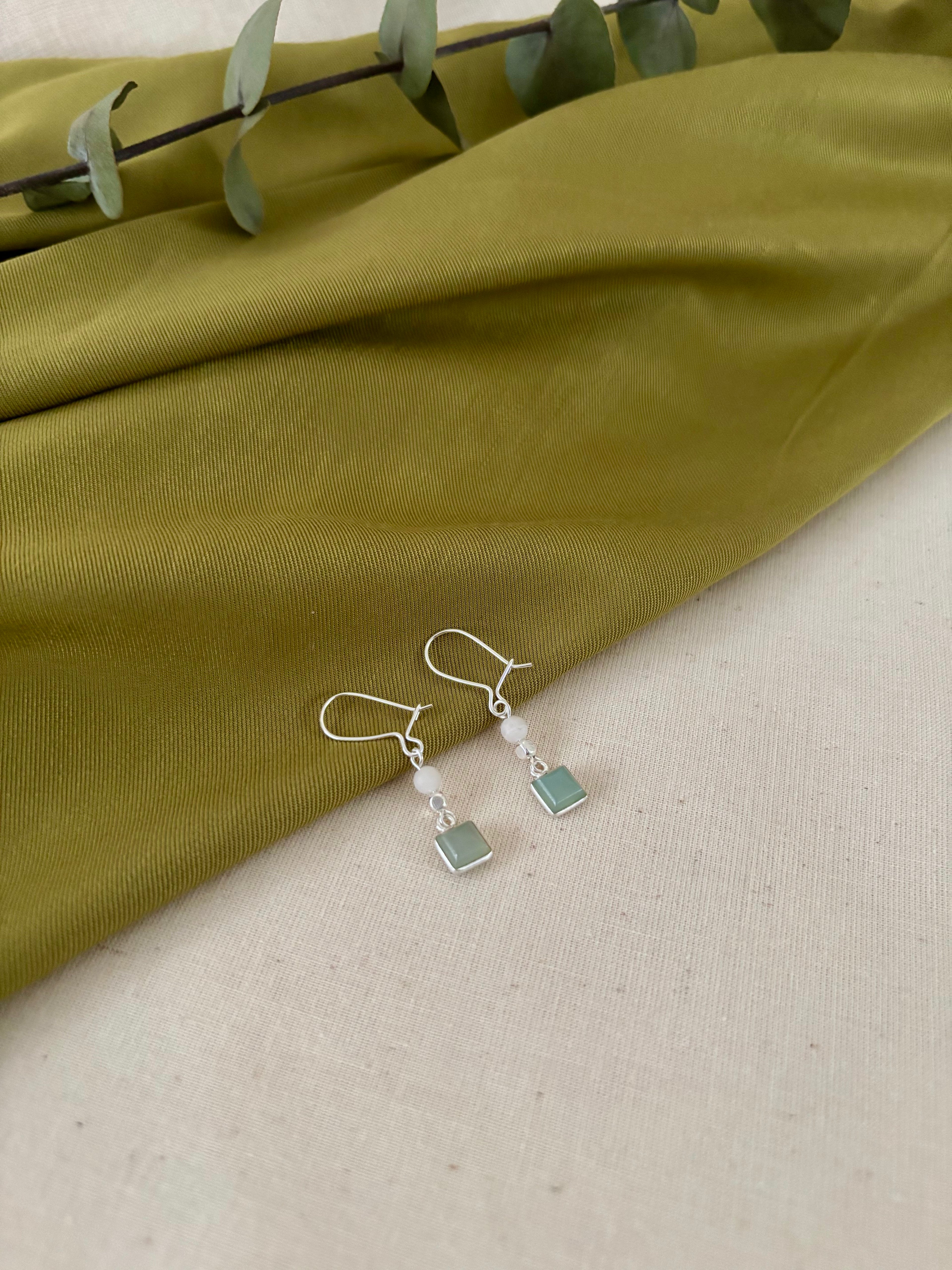 Sterling Silver Earrings with Square Stones - N11