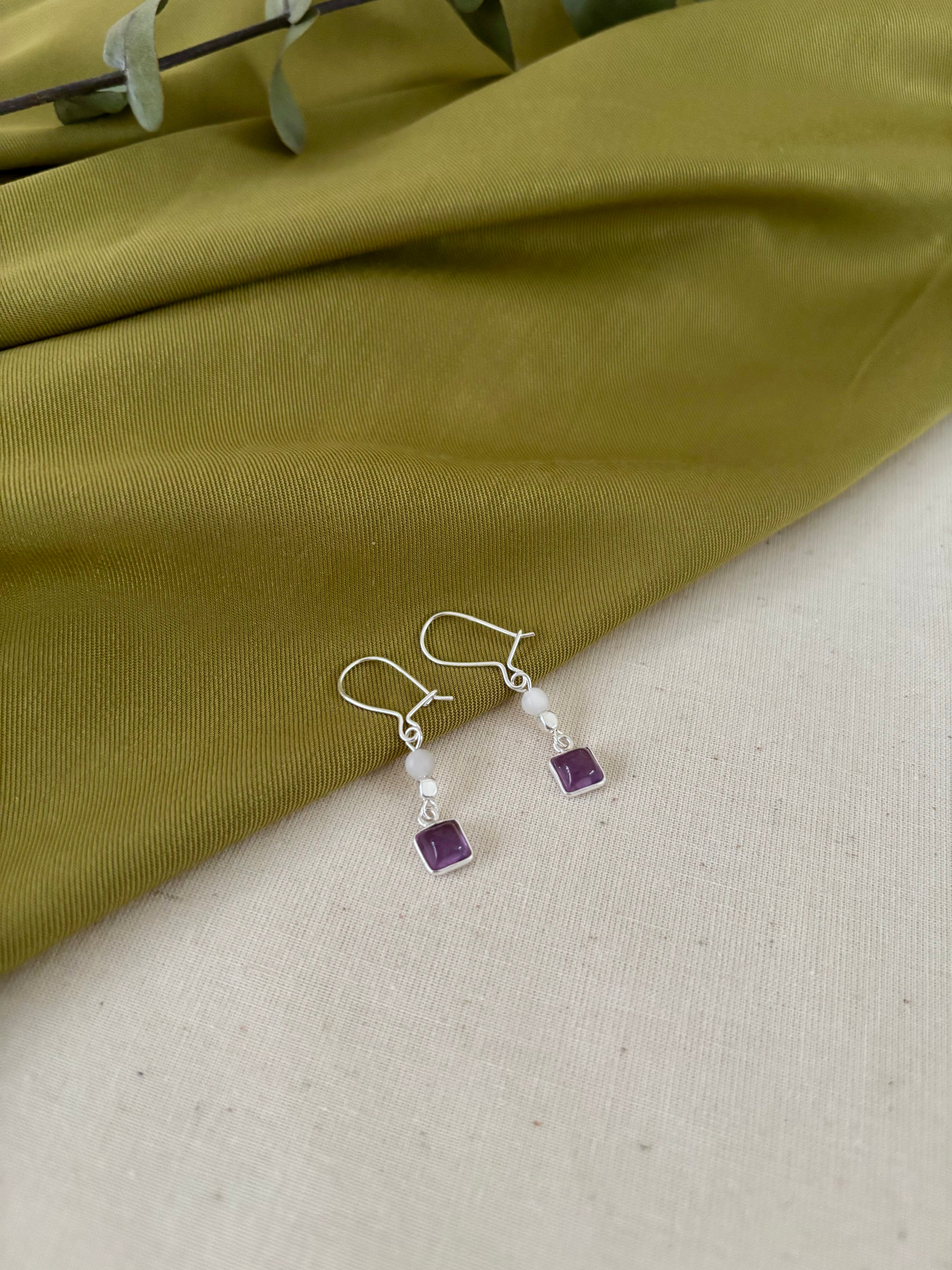 Sterling Silver Earrings with Square Stones - N11