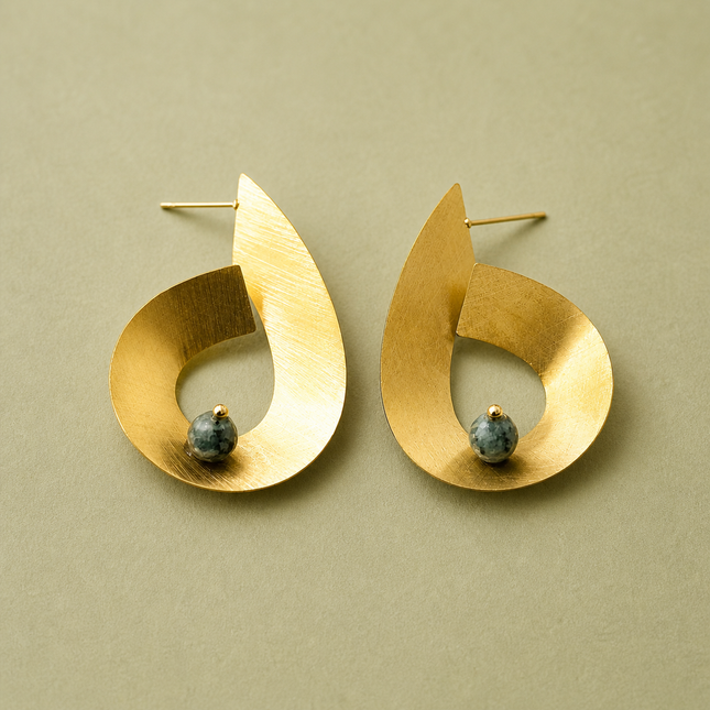 Koichi Brushed Gold Stud Earrings w Mineral Stones