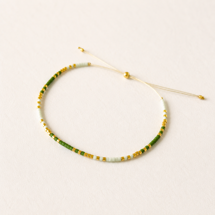 Miyuki Bead Adjustable Bracelet - Green & Gold