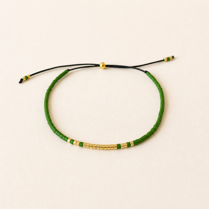 Miyuki Bead Adjustable Bracelet - Khaki & Gold