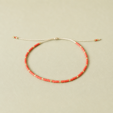 Miyuki Bead Adjustable Bracelet - Orange & Gold