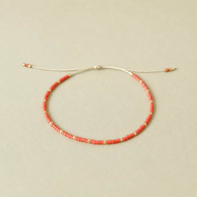 Miyuki Bead Adjustable Bracelet - Orange & Gold