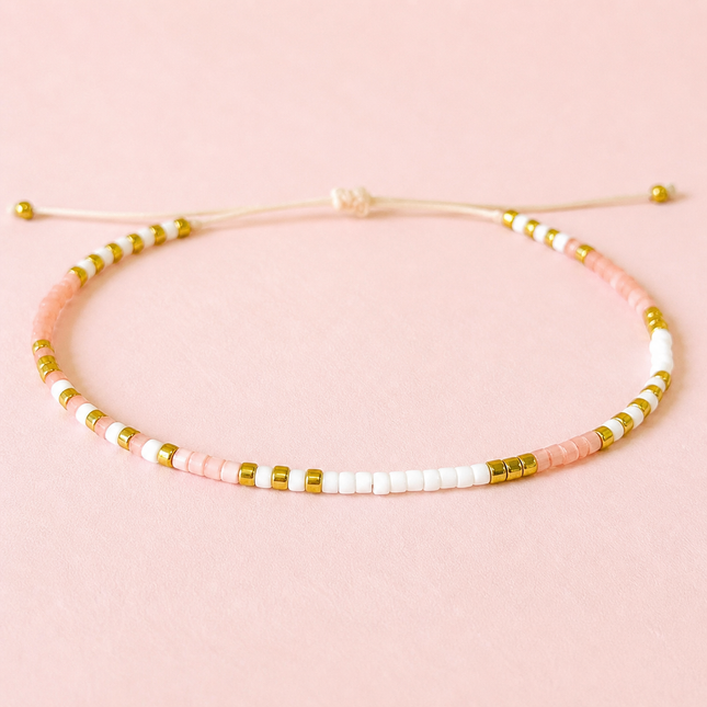 Miyuki Bead Adjustable Bracelet - Soft Pink & Gold