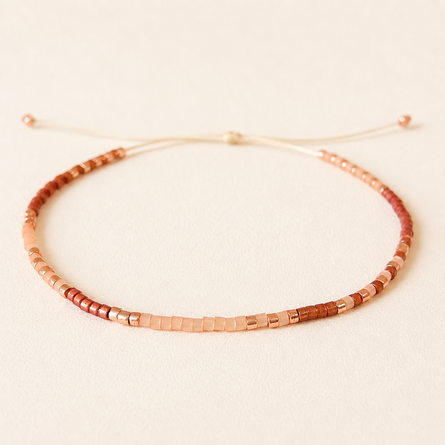 Miyuki Bead Adjustable Bracelet - Soft Pink & Terracotta