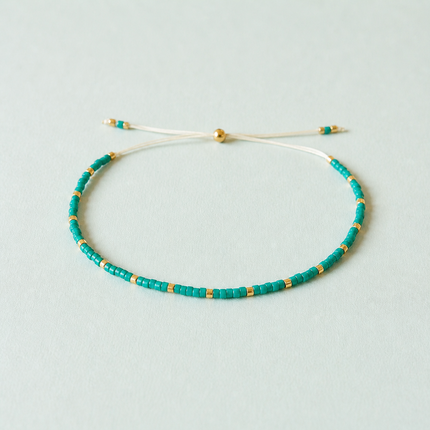 Miyuki Bead Adjustable Bracelet - Turquoise & Gold