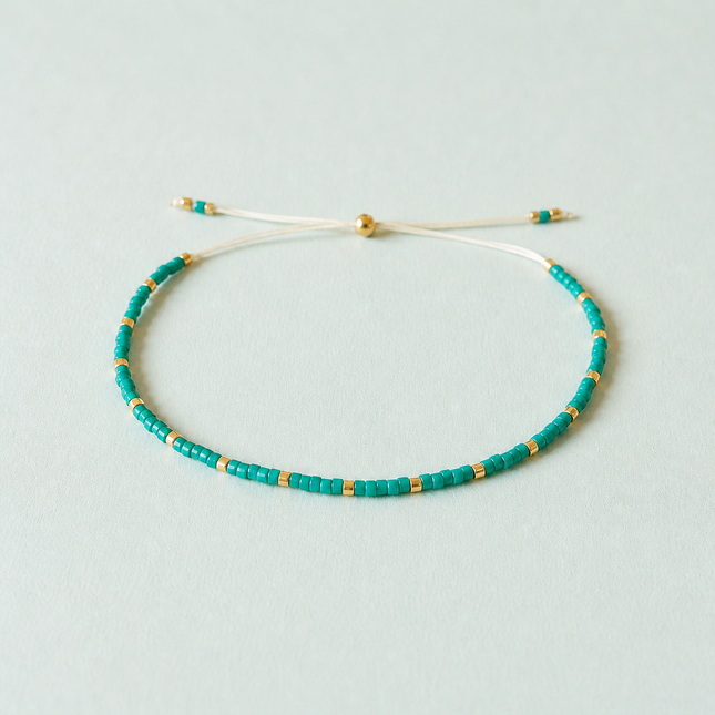Miyuki Bead Adjustable Bracelet - Turquoise & Gold