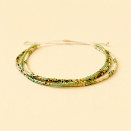 Miyuki Kraal Drievoudige Wikkelarmband - Olijfgroen