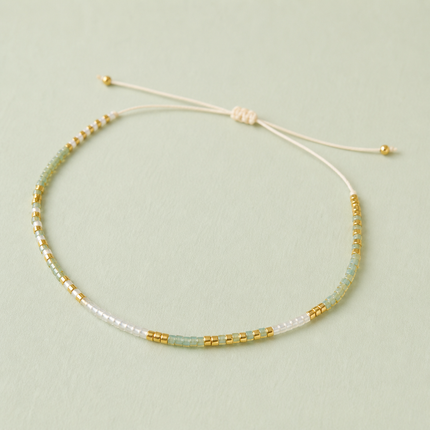 Miyuki Bead Adjustable Bracelet - Soft Green & White