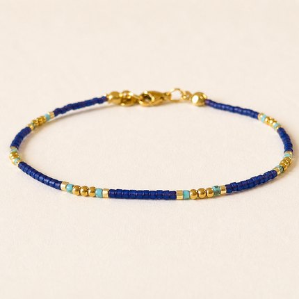 Miyuki Bead Bracelet with Stainless Steel Hook - Blue & Gold