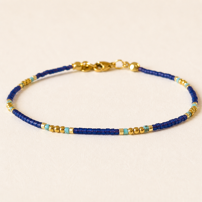 Miyuki Bead Bracelet with Stainless Steel Hook - Blue & Gold