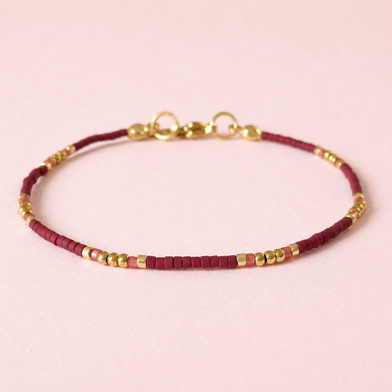 Miyuki Bead Bracelet with Stainless Steel Hook - Bordeaux & Gold
