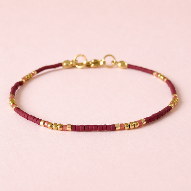 Miyuki Bead Bracelet with Stainless Steel Hook - Bordeaux & Gold