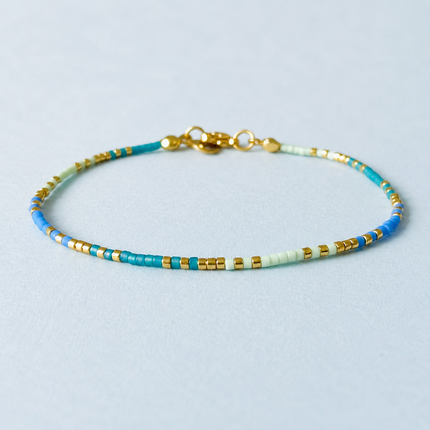 Miyuki Bead Bracelet with Stainless Steel Hook - Green & Blue Tones