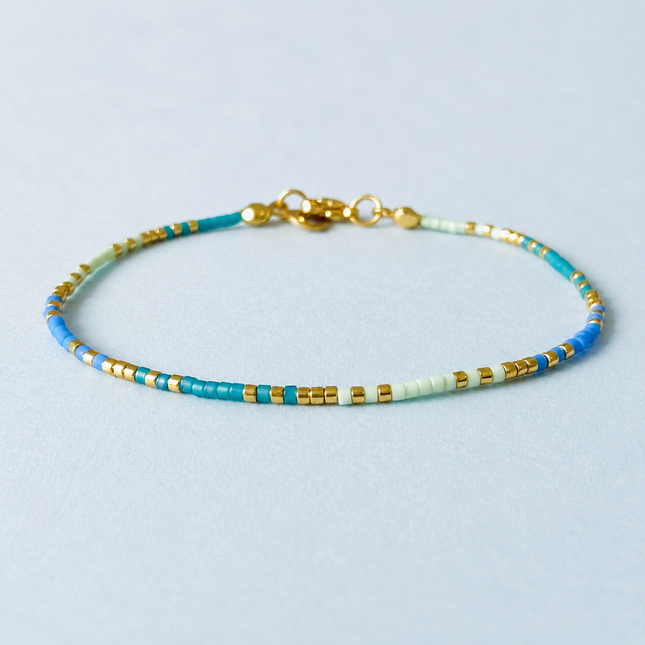 Miyuki Bead Bracelet with Stainless Steel Hook - Green & Blue Tones
