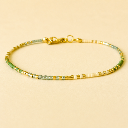 Miyuki Bead Bracelet with Stainless Steel Hook - Green & Gold