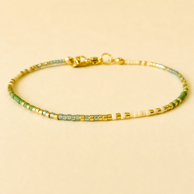 Miyuki Bead Bracelet with Stainless Steel Hook - Green & Gold