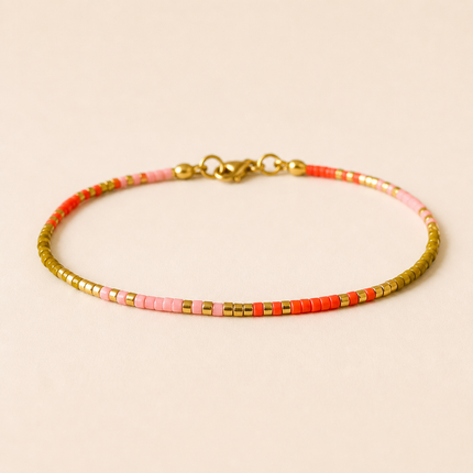 Miyuki Bead Bracelet with Stainless Steel Hook - Pink, Orange & Gold