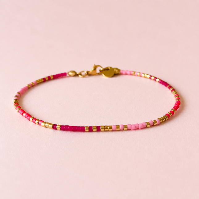 Miyuki Bead Bracelet with Stainless Steel Hook - Pink Tones & Gold