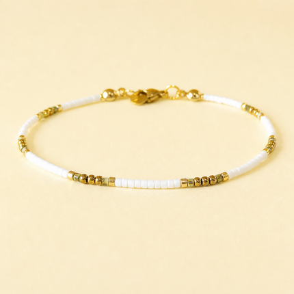 Miyuki Bead Bracelet with Stainless Steel Hook - White & Gold