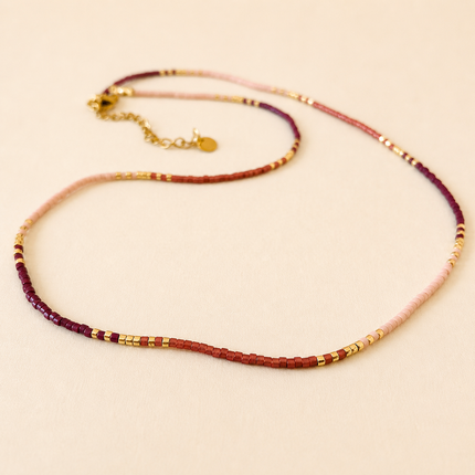Miyuki Bead Necklace - Bordeaux, Red & Soft Pink