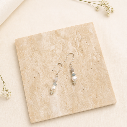 Sterling Silver Earrings with Pearl & Natural Stones - N10