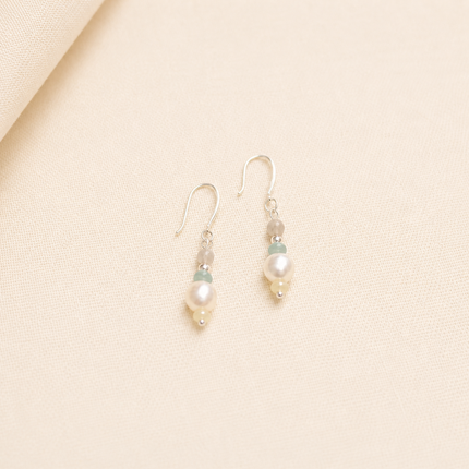 Sterling Silver Earrings with Pearl & Natural Stones - N10