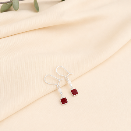 Sterling Silver Earrings with Square Stones - N11