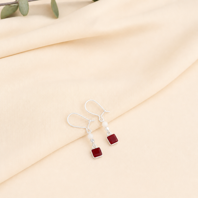 Sterling Silver Earrings with Square Stones - N11